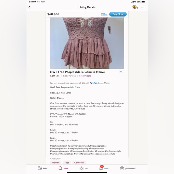 NWT Free People Adella Cami - Picture 8 of 8